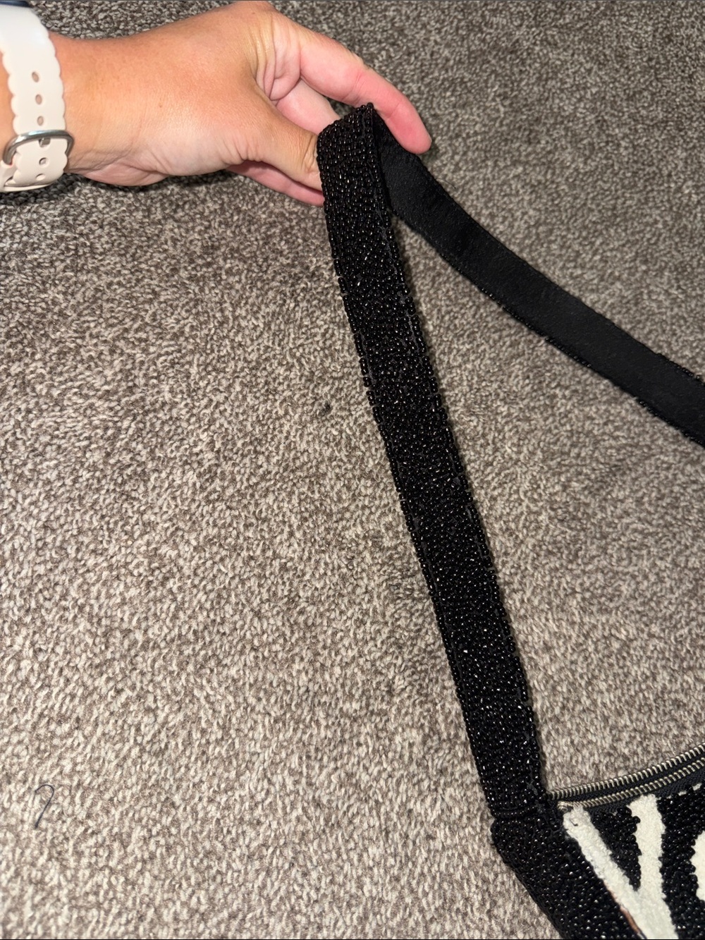 Black & White Beaded Shoulder Bag - Stylish Patterned Women's Purse - Picture 4 of 6